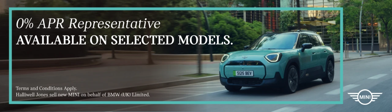 0% APR Representative on Electric Cooper and Electric Aceman Banner