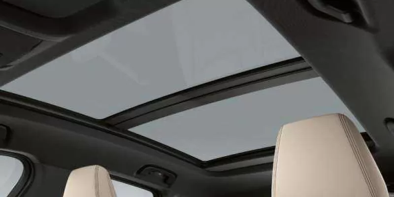 Large panoramic glass sunroof.