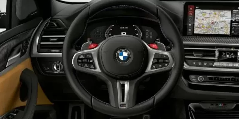 M leather steering wheel.