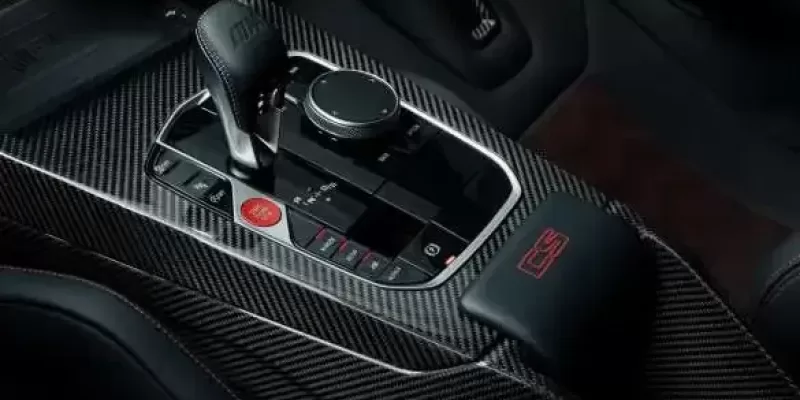 Carbon centre console with red CS badge.